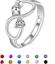 [KONPJE] Silver Birthstone Rings for Women 12 Month Heart Gemstone Dainty Diamond Crystal Ring for Teen Girls Birthday Jewelry Gifts