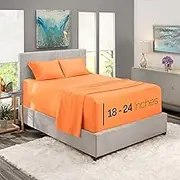 Extra Deep Pocket Fitted Sheet - Ultra Deep Pocket Bed Sheet Set – Super Deep Pocket 4 Piece Set - Extra Deep Fitted Sheets - 60 x 80 inches - Extra Deep Pocket Queen Size Sheets – Apricot Buff Orange