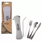 Appetito 5 Piece Traveler's Cutlery Set Stainless Steel w/ Travel Pouch Portable