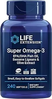 Life Extension Super Omega-3 (Fish Oil) EPA/DHA with Sesame Lignans and Olive Extract, 240 Easy-to-Swallow Softgels