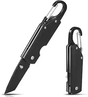 EDC Pocket Knife G10 Handle 5.7cm Blade Mini Folding knife, Sharp Camping Hiking Knife with with Carabiner, Unique Tool Men, Dad (AK035)