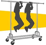 Yunking Heavy Duty Clothes Rack Load 485LBS Rolling Clothes Rack for Hanging Clothes, Commercial Garment Rack with Wheels, Silver