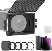 NEEWER Mini Matte Box Kit with 2X Square 4"x5.65" ND Filter (ND0.9/1.8, 3/6 Stops), 1x Filter Tray, 4X Lens Adapter (67/72/77/82mm-95mm), Carbon Fiber Top Flag, Multicoated HD Optical Glass