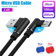 Braided 90° Degree Angle Micro USB Fast Data Charging Android Cable AU