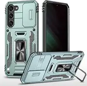 Slide Camera Cover for Samsung Galaxy S23 Plus,Kickstand with Built-in 360° Rotate Magnetic Ring Stand Shockproof Protective Armor Cover,Green