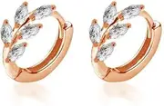 [IMINI] CZ Leaf Cartilage Huggie Small Hoop Earrings for Women Girls 925 Sterling Silver Cubic Zirconia Cluster Leaves Round Studs Tragus Pierced Ear Endless Hoops 8mm