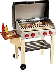 Hape Gourmet Grill Playset | Kids BBQ Cooking Set with Collapsible Table, Wheels & Accessories | Wooden Pretend Play Kitchen Toy for Boys & Girls 3+ | Interactive Role-Playing Toy