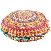 Indian Mandala Floor Pillows Round Bohemian Cushion Cushions Pillows Cover Case #13 13 Orange