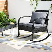 2PC Rocking Chair Table Wicker Outdoor Furniture Patio Lounge Setting Garden Seat