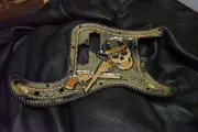 Leather pickguard Custom Hand Tooled P-Bass Sheridan "OUTLAW" series laced 2