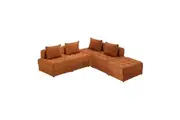 Oikiture 5 Seater Velvet Modular Sofa & Ottoman Set Armless TOFU Back Brown