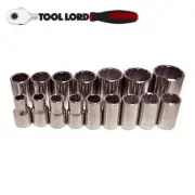 T&E Tools 16 Piece 1/2” Drive Metric Socket Set on a Storage Rail 10-32mm 94316