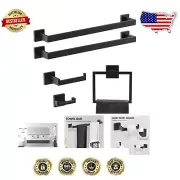 Contemporary Matte Black 5-Piece Towel Rack Set - Easy Install Bathroom Hardware