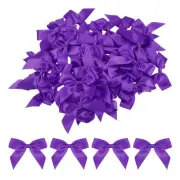 100Pcs Mini Ribbon Bows 2.5" Mini Fabric Satin Ribbon Flower Bows Deep Purple