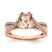 Solid 14k Rose Gold Morganite Simulated CZ Engagement Ring