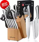 RAXCO 18-Pcs Knife Set – Full Tang Steel, Steak Knife Set, Built-in Sharpener