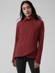 NWT Athleta Cozy Karma Asym Pullover Sweatshirt XXS Decadent Red Winter Sport