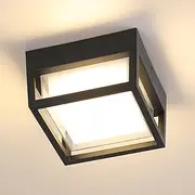 Square Ceiling Light Porch Light LED Flush Mount for Wall or Ceiling, Outdoor Wall Light for Patio Balcony Terrace, 3K Warm Light, 125w of Light, Matt Black Aluminum with PC Lens, Wet Location