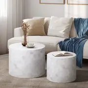 Oikiture Coffee Table Set of 2 Round Side Tables Sofa Cafe Marble Effect White