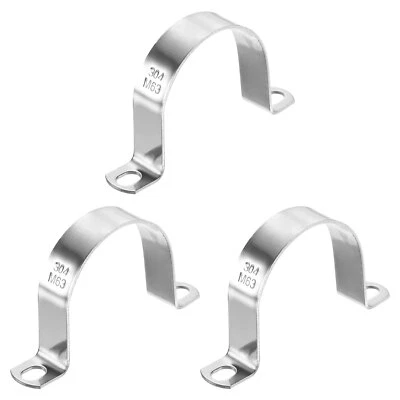 3Pcs 304 Stainless Steel Rigid Pipe Strap, 63mm Two Hole U Pipe Strap Clamp
