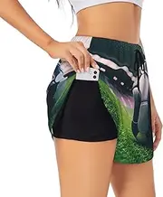 [GaxfjRu] Soccer Ball Print Women's Running Shorts High Waisted Running Shorts Pocket Sporty Gym Elastic Short