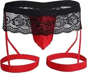 [Generic] Men's Lace G-String Thong Bikini Briefs Lingerie with Garter Underwear