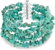 [Bling Jewelry] Statement Wide Chunky Gemstone Stabilized Blue Turquoise Golden Orange Amber Resin Chips Multi Strand Bracelet Western Jewelry For Women Teens .925 Sterling Silver Tube Clasp