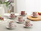 Porcelain Tea Coffee Cup Saucer Set of 6, Turkish Greek Arabic Espresso Cup Set