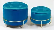Circular storage ottomans set of 2 aqua velvet