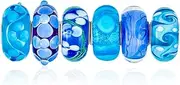 [Bling Jewelry] Mixed Set Of Bundle .925 Sterling Silver Core Translucent Shades White Blue Green 3D Flower Floral Murano Glass Swirl Charm Bead Spacer Fits European Bracelet For Women Teen