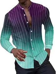 [Generic] Mens Shirts Long Sleeve Casual Stand Collar Long Sleeve Shirt Mock Turtleneck Shirts Men