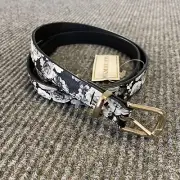Aimee Lynn Belt Women’s M/L Black White Floral Print Gold Buckle