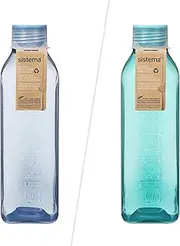 Sistema Ocean Bound Plastic Square Water Bottle 1 L | Reusable Water Bottle |BPA-Free, Made with Recycled Plastic | Seal Tight Lid | Easy Grip Sides | Teal OR Blue (Colour Not Selectable) | 1 Count