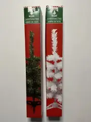 2 CHRISTMAS HOUSE Mini TABLE TOP CHRITMAS TREE WITH STAND 18" White & Green