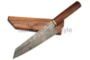 Custom Handmade Damascus Steel Chef Knife Kitchen Bunka With Wooden Sheath