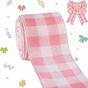Spring Easter Ribbon Wired, Pink Gingham Fabric Ribbon Pastel Plaid Checkered Ribbon for Bow Wreath Supplies Gifts Wrapping DIY Craft Easter Basket Party Decor Baby Shower Birthday, 2.5" x 10 Yards