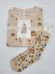 3pc American Eagle x Peanuts Snoopy Fall Pumpkin Plush Pajama + Socks Set MED