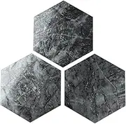 16-Piece Hexagon Peel and Stick Backsplash Tiles, 9"x7.87" Self Adhesive Glossy Faux Marble Wall Tile, Waterproof Stone Composite Kitchen Bathroom Backsplash for DIY Home Decor (Grey Marble)