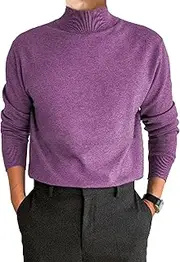 [Qolkmuiy-GJ] Men's Stretch Slim Fit Sweaters Soft Lightweight Turtleneck Pullover Basic Knitted Thermal Sweater
