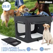 Black Soft Dog Cat Crate Indoor Outdoor 35.5" Travel Cage Collapsible w/4 Doors