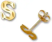 [JewelryWeb] 14k Yellow Gold Letter Name Personalized Monogram Initial S Stamping Teen Earrings 6x5mm Stud Earring