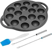 Cast Iron Takoyaki Pan,15 Hole NonStick Octopus Ball Maker Round Cooking Plate 1.5" Half Sphere Takoyaki Maker