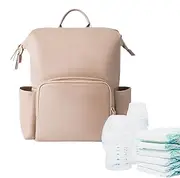 Leather Baby Backpack Diaper Bag,Baby Bag - Water-resistant PU Leather Diaper Backpack Large Capacity Pockets for Travel Outdoor