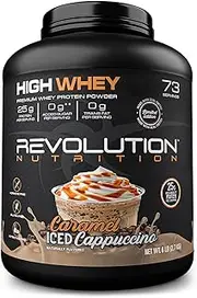 Revolution Nutrition, High Whey, Protein Powder 6LB, Whey Isolate, Gluten Free, Lean Muscle Mass for Men & Women, 25g of Protein Per Scoop, 2.7kg, 73 Servings (Caramel Iced Cappuccino, 6 Pound)