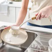 Bamboo Handle Scrubbing Brush - White