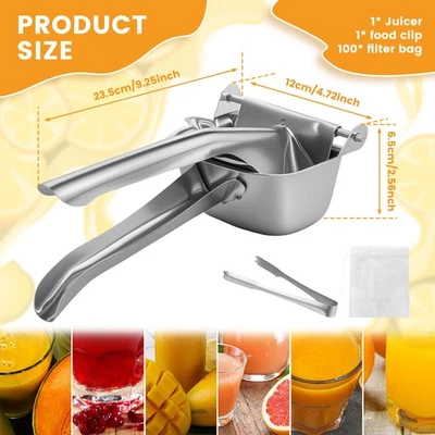 Manual Juicer Stainless Steel Manual Squeezer Efficient Fruits Extractor jeULY