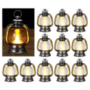 12Pcs Mini Vintage Lantern with LED Candle Hanging Decor Silver
