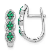 14k White Gold Real Diamond and Emerald Hinged Earrings
