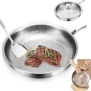 Titanium Hammered Pan Pro – Titanium Pans for Cooking, Ultra-Lightweight & Durable Cookware for Induction, Gas, Electric Stoves (Silver,11.02 inches)