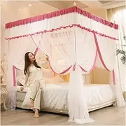 Princess Bed Canopy,Degree Sheer Mesh and Colorful Stitched Trim, Romantic Bedroom Decor for Girls and Adults, Durable Polyester Canopy Curtain(Pink,180 * 200cm)